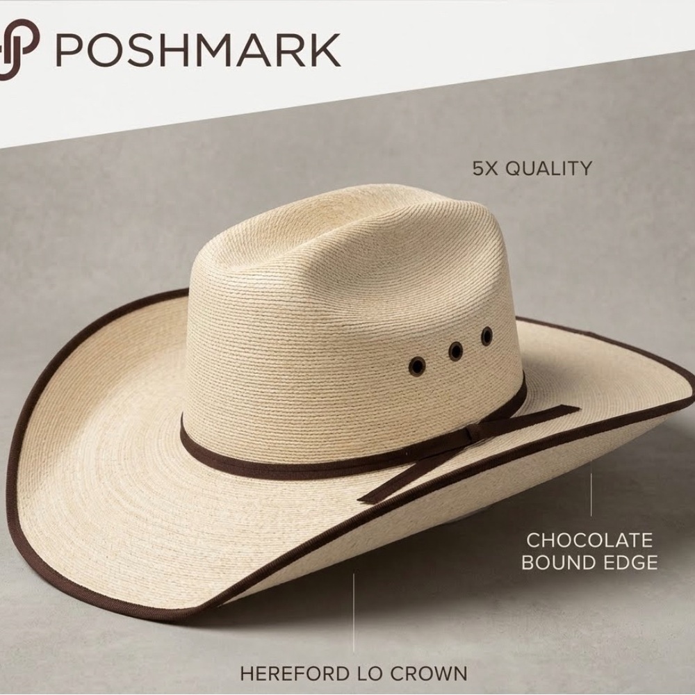 ATWOOD 5X Hereford Palm Leaf Cowboy Hat Low Crown Chocolate Bound Edge Western